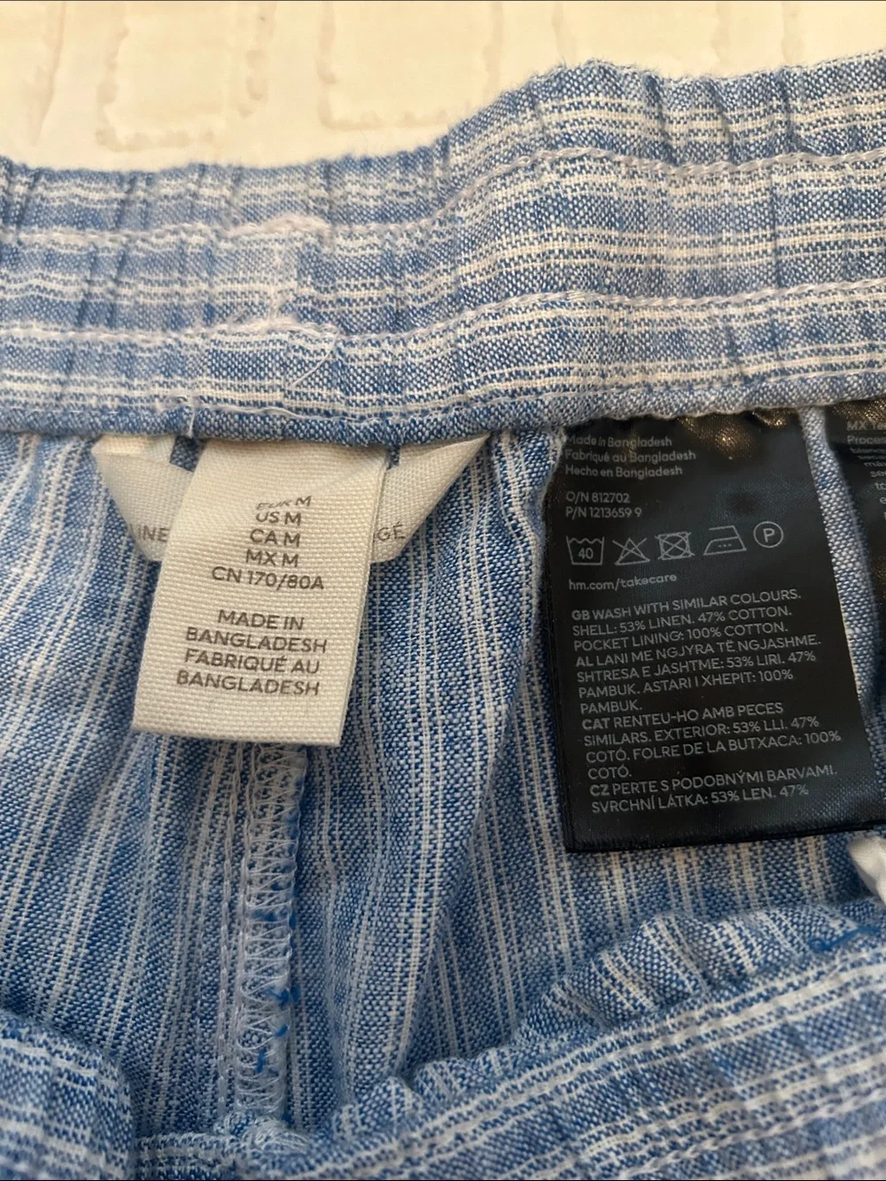 H&M Blue & White Striped Drawstring Pant- size M
